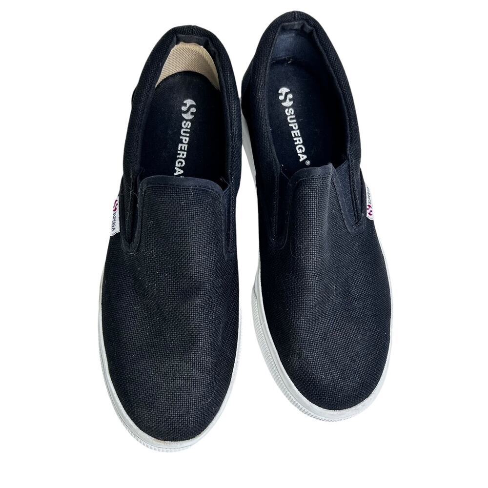 Superga Black White Womens Canvas Low Top Slip On Platform Slip On Sneaker - Picture 3 of 10